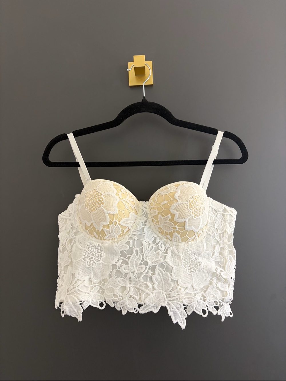 White Lace Longline Bralette with Light Nude Lining